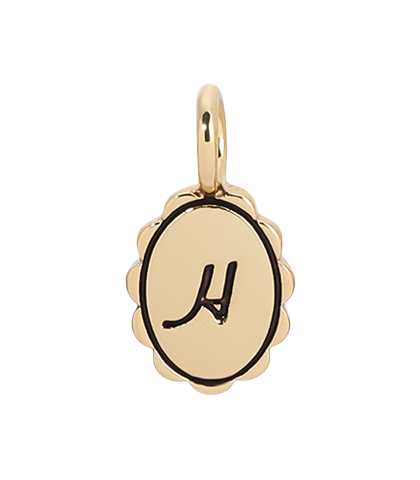 Gold charm with the letter 'H' in black.