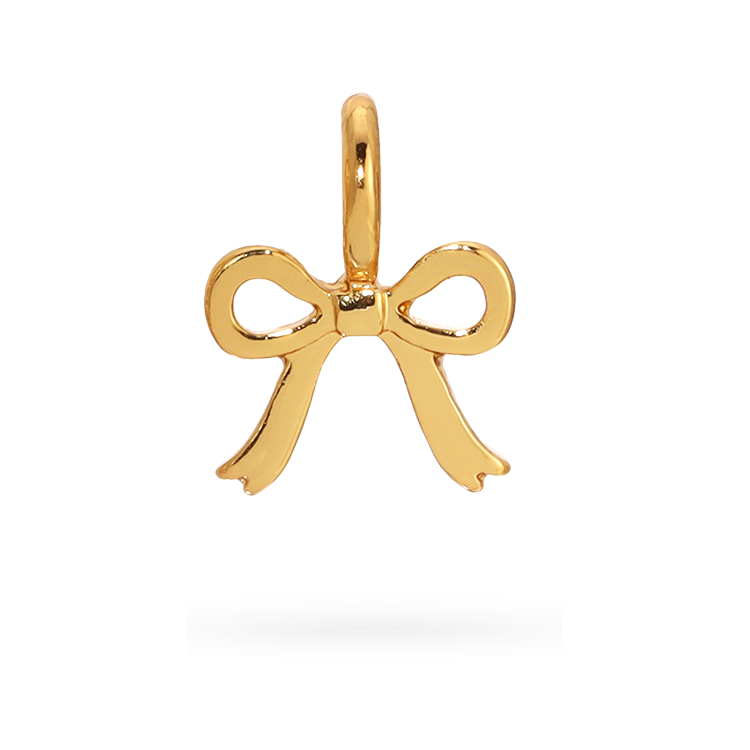 A golden bow-shaped pendant with a circular loop at the top.