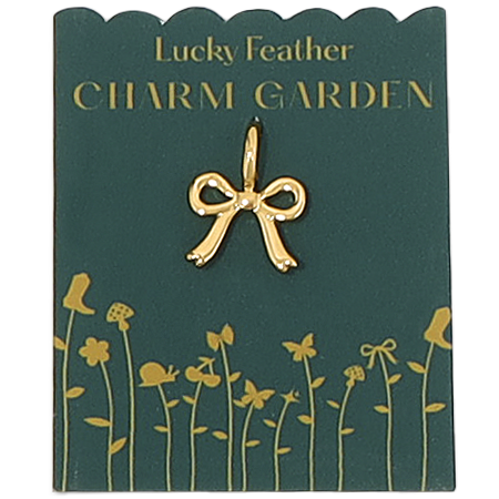 A "Lucky Feather Charm Garden" card holds a gold bow charm.