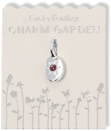 A "Lucky Feather Charm Garden" card with a silver charm.