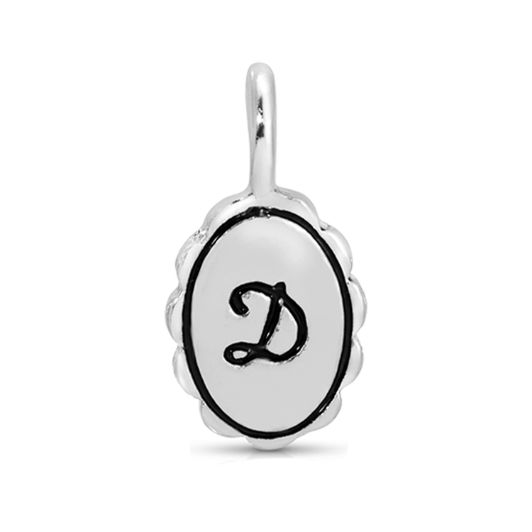 Silver pendant with letter "D" inside an oval.