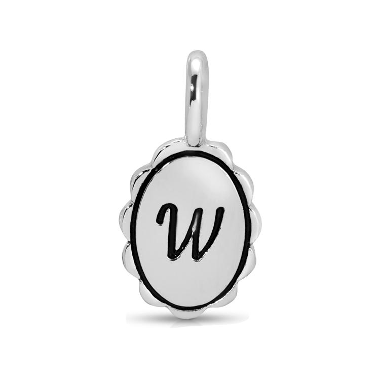 A silver pendant with the letter "W".
