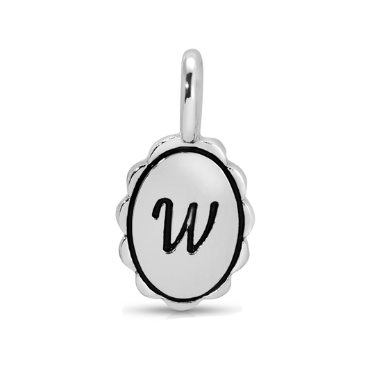 A silver pendant with the letter 'W'.