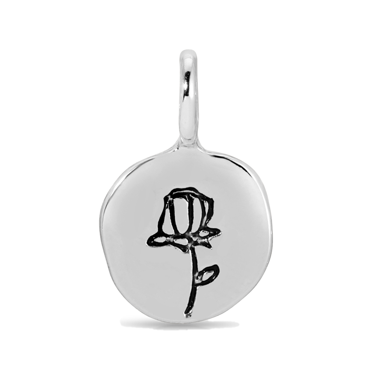 Silver pendant with a rose engraving.