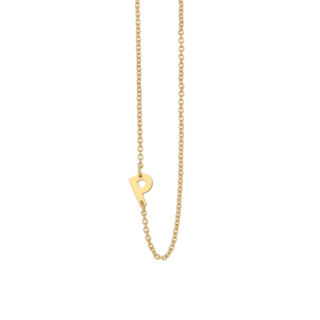 A gold chain with a "P" pendant.