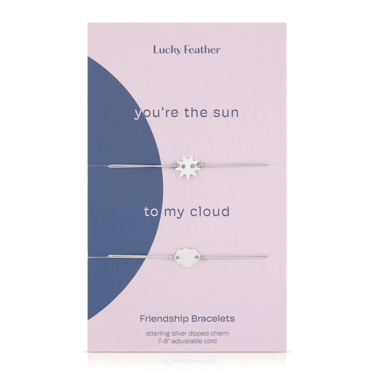 Card featuring two friendship bracelets with sun and cloud charms.