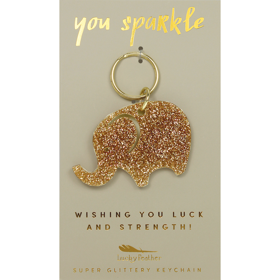 Lucky Feather Glitter Initial Keychain--Eccentrics Boutique