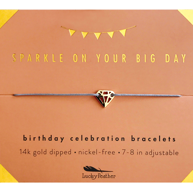 A "Sparkle on Your Big Day" card with a diamond charm bracelet.
