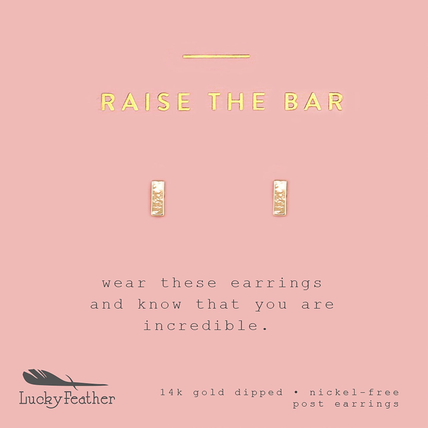 Promotional image for Lucky Feather 14k gold-dipped, nickel-free post earrings.