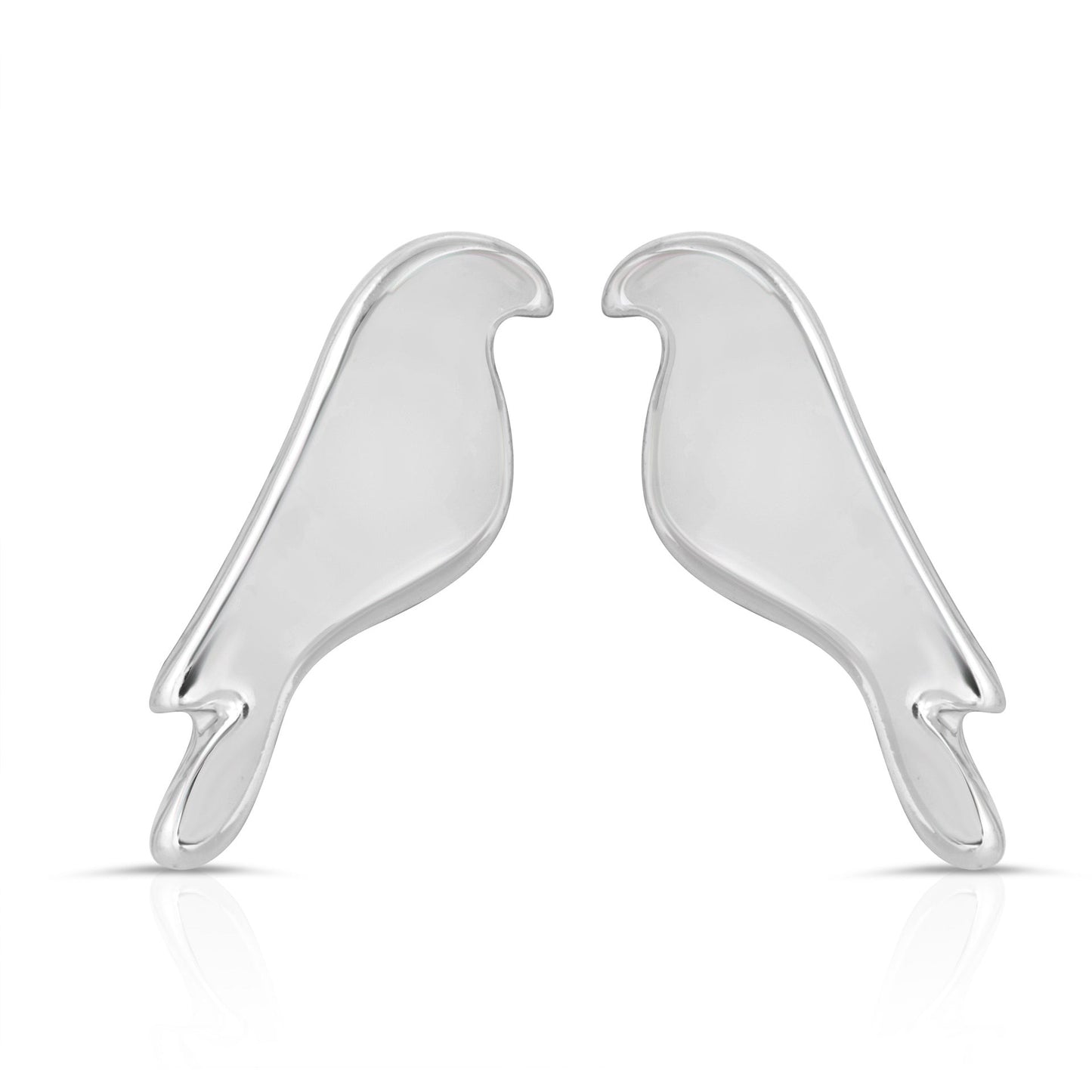 Two silver-colored bird-shaped objects facing each other.