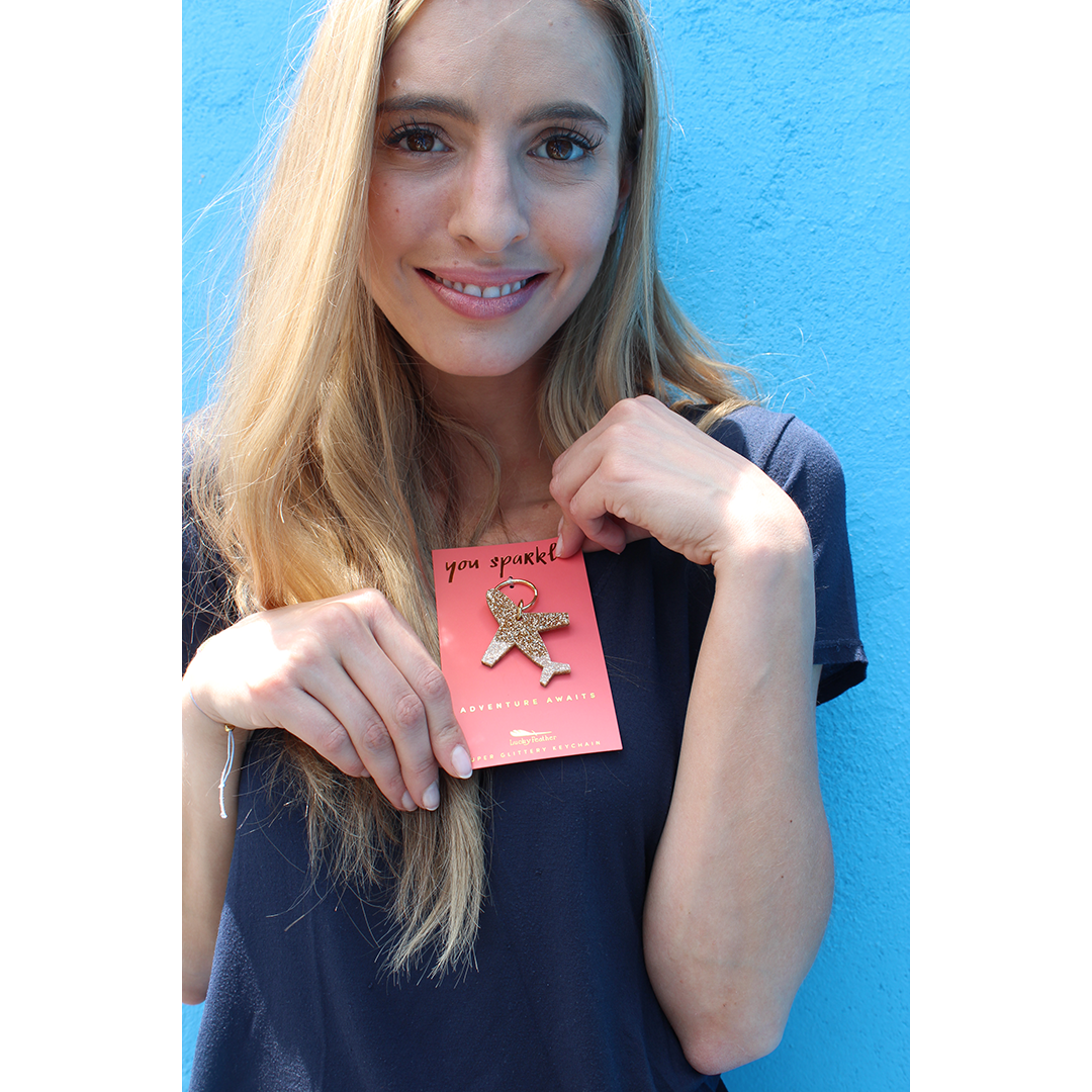 Glitter Keychain Plane Lucky Feather