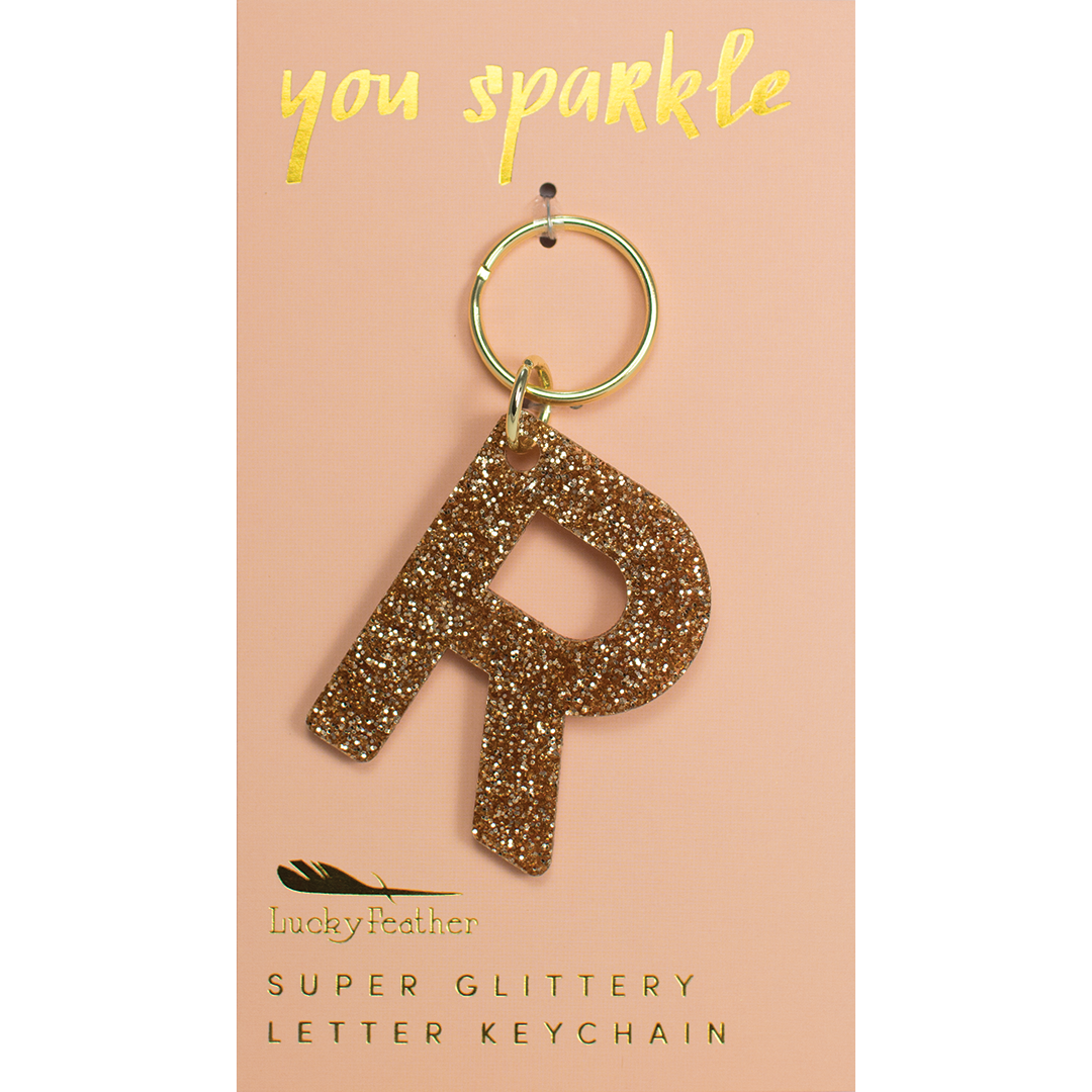Lucky Feather Glitter Initial Keychain--Eccentrics Boutique